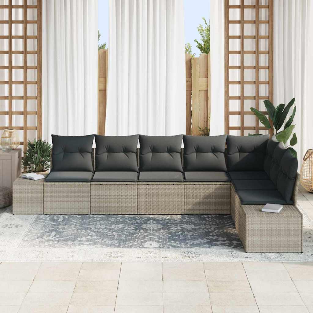 Garten-Sofa-Set mit Kissen 8 pcs Hellgrau Poly Rattan